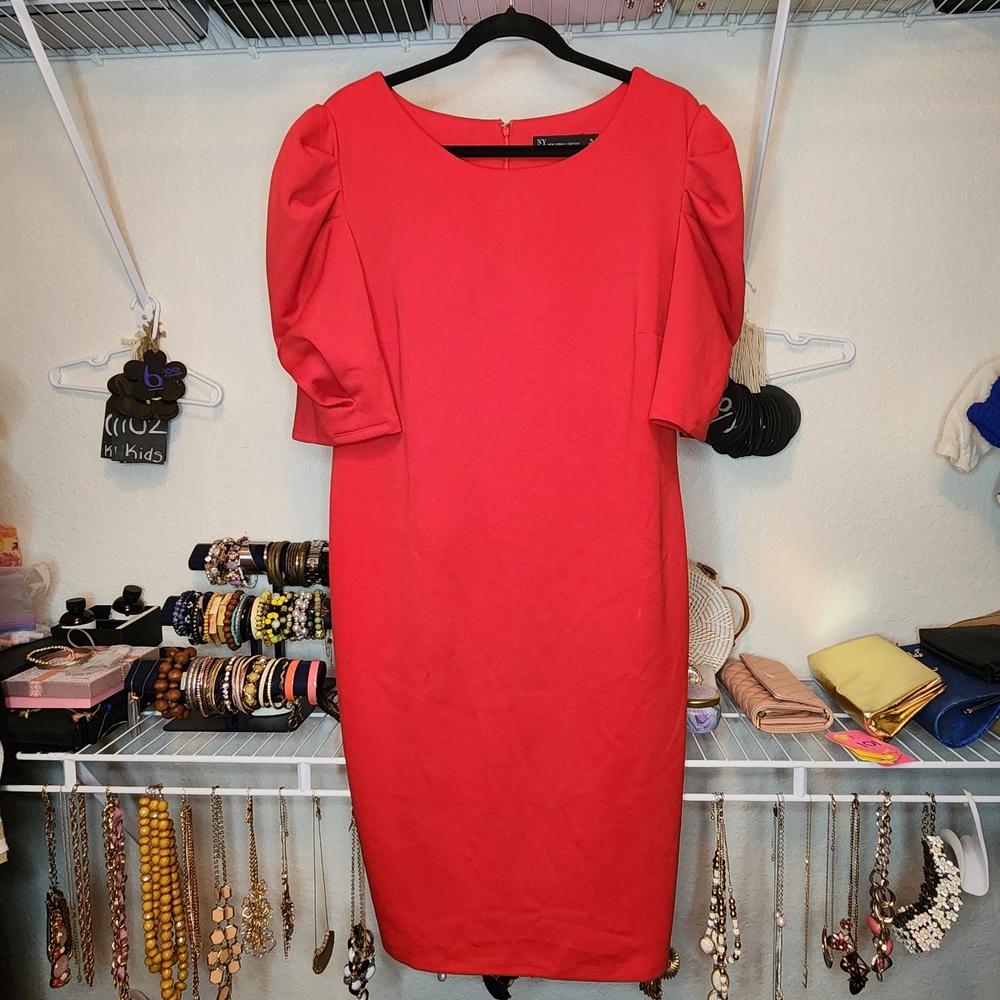 New York & Company Bold Red Long Sleeve Dress